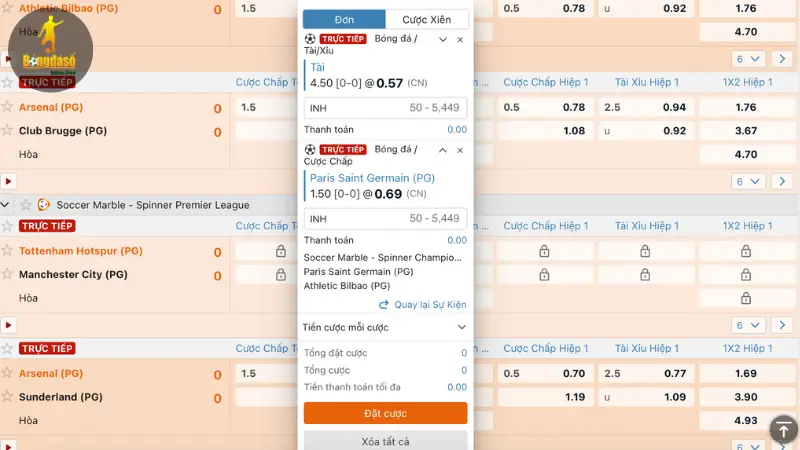 Nhà cái đưa ra ba cửa cược kèo chấp 3 chiều riêng biệt